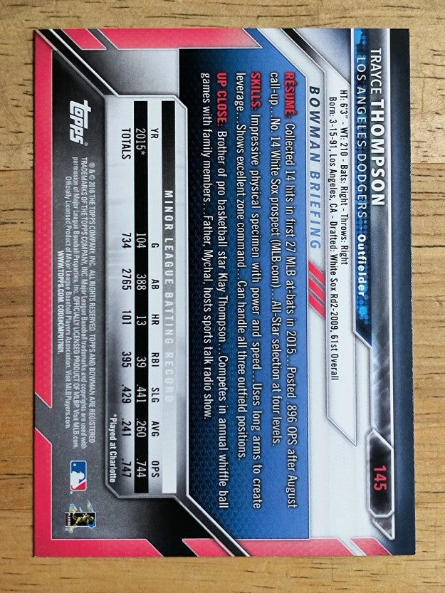 2016 Bowman #145 Trayce Thompson RC