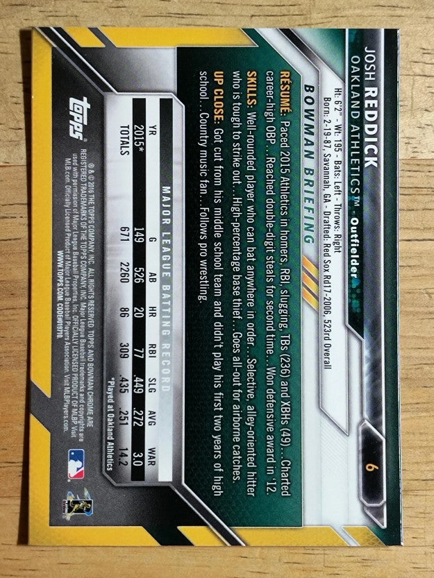 2016 Bowman Chrome #6 Josh Reddick