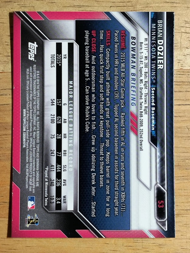 2016 Bowman Chrome Vending '16 Bowman #53 Brian Dozier