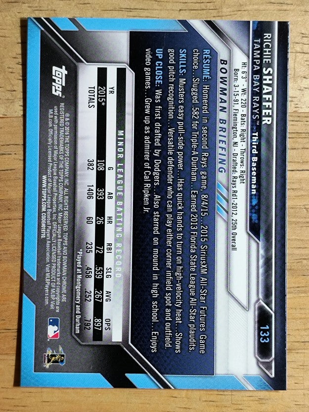 2016 Bowman Chrome Vending '16 Bowman #133 Richie Shaffer