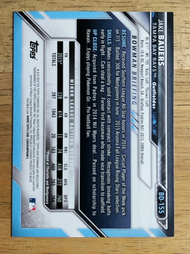 2016 Bowman Draft #BD155 Jake Bauers