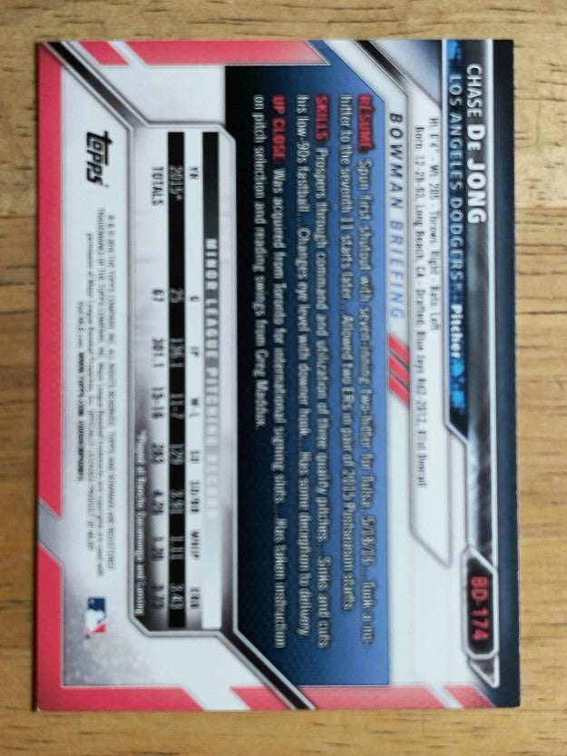 2016 Bowman Draft #BD174 Chase De Jong