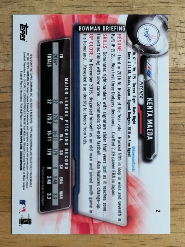 2017 Bowman #2 Kenta Maeda