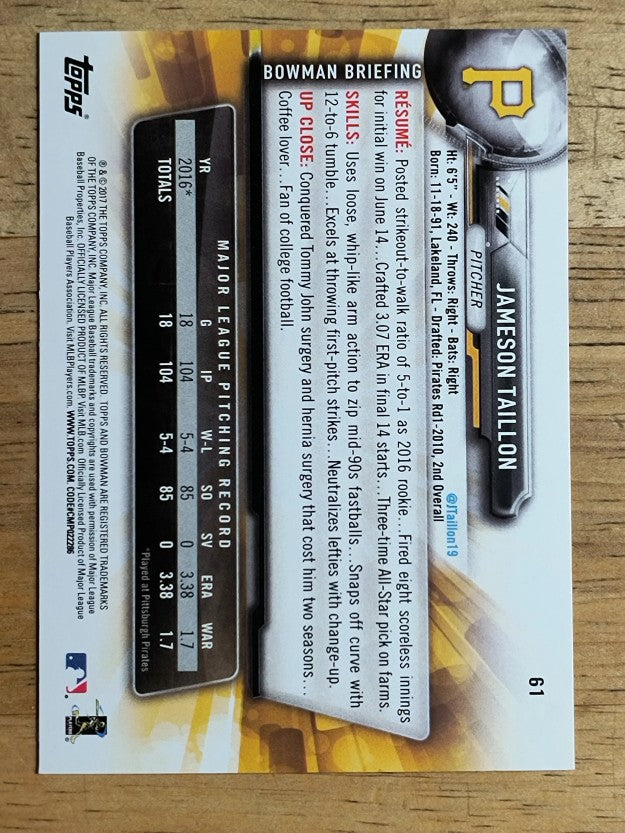 2017 Bowman #61 Jameson Taillon