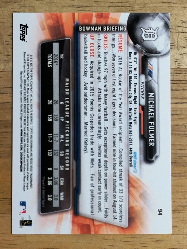 2017 Bowman #94 Michael Fulmer