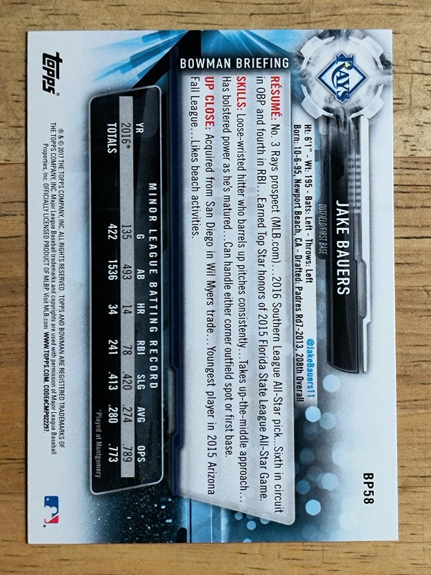 2017 Bowman Prospects #BP58 Jake Bauers