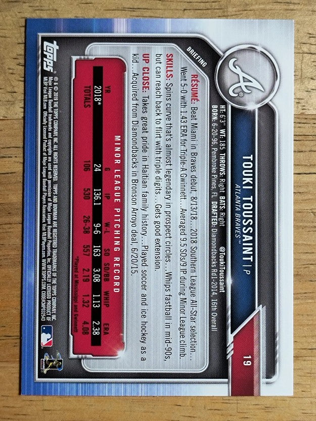 2019 Bowman #19 Touki Toussaint RC