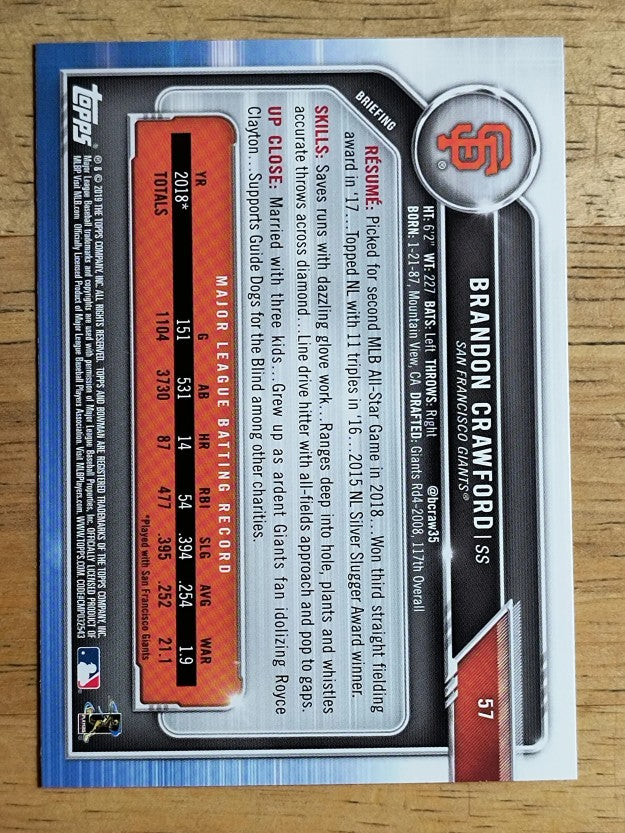 2019 Bowman #57 Brandon Crawford