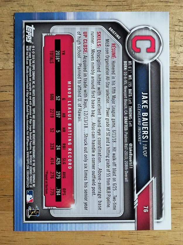 2019 Bowman #76 Jake Bauers RC