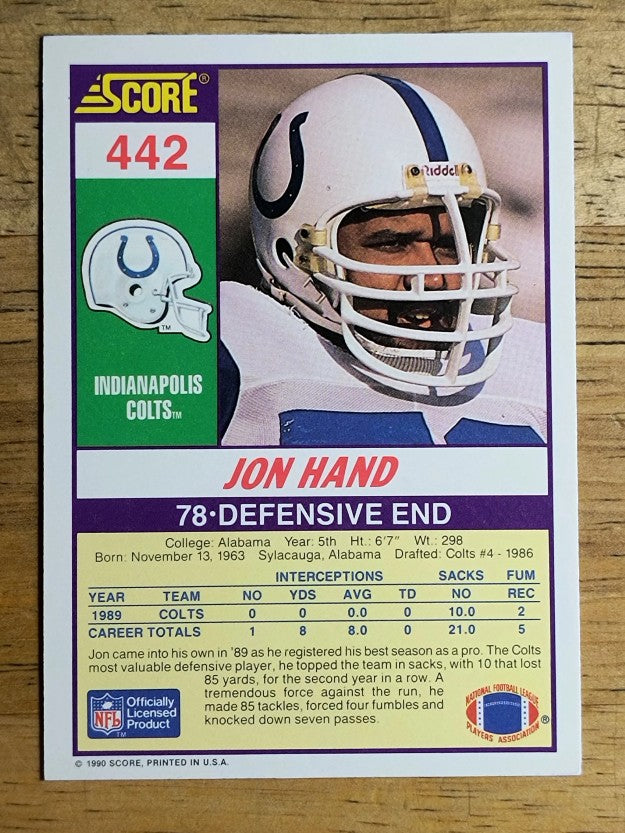 1990 Score #442 Jon Hand