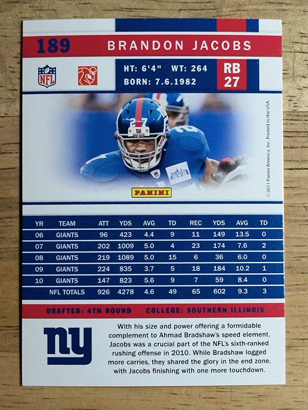 2011 Score Glossy #189 Brandon Jacobs