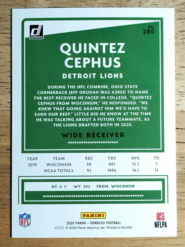 2020 Donruss #280 Quintez Cephus RC