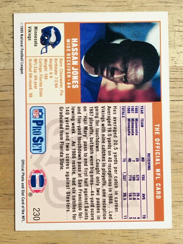 1989 Pro Set #230 Hassan Jones RC
