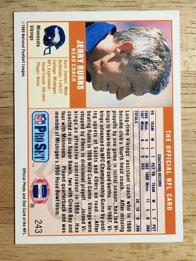 1989 Pro Set #243 Jerry Burns CO RC