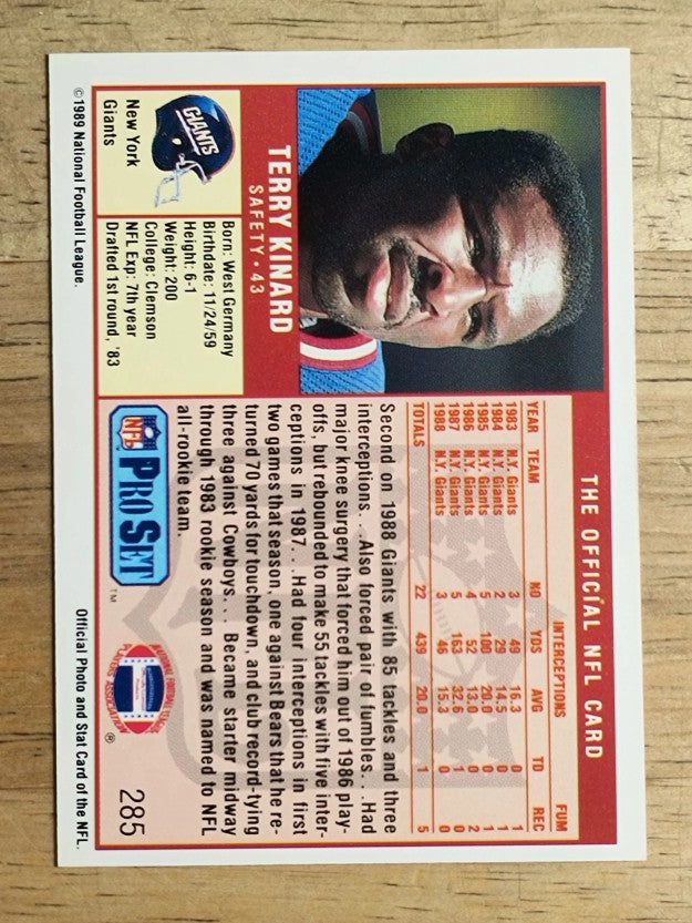 1989 Pro Set #285 Terry Kinard