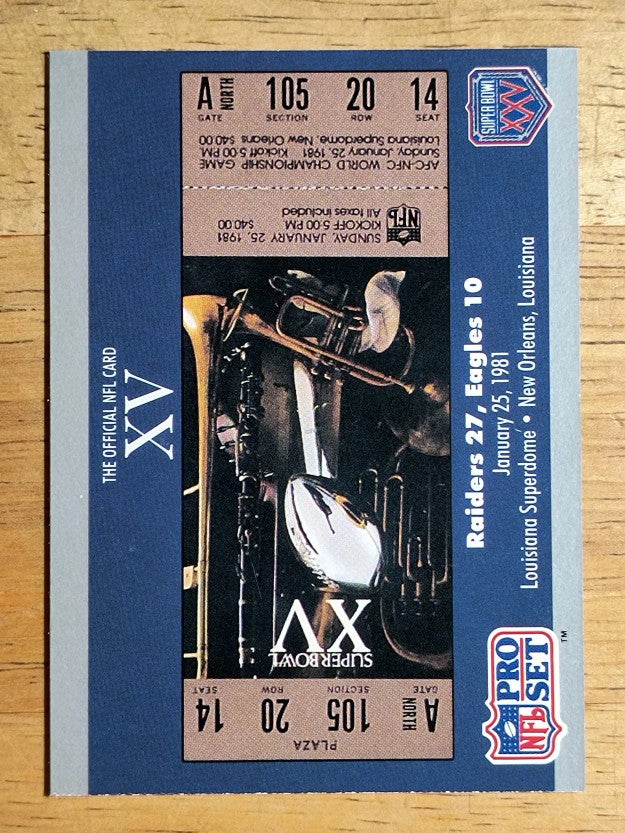 1990-91 Pro Set Super Bowl 160 #19 SB XIX Ticket