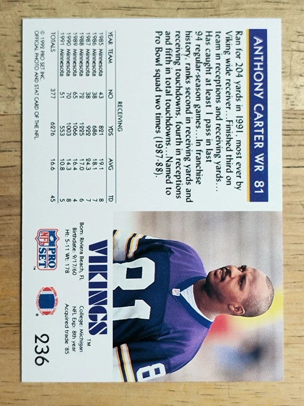1992 Pro Set #236 Anthony Carter