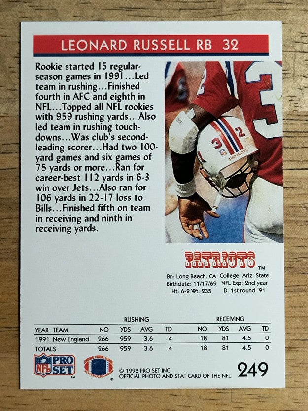 1992 Pro Set #249 Leonard Russell