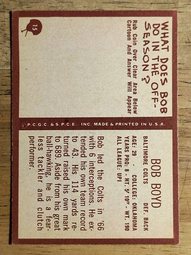 1967 Philadelphia #15 Bob Boyd DB (EXMT)