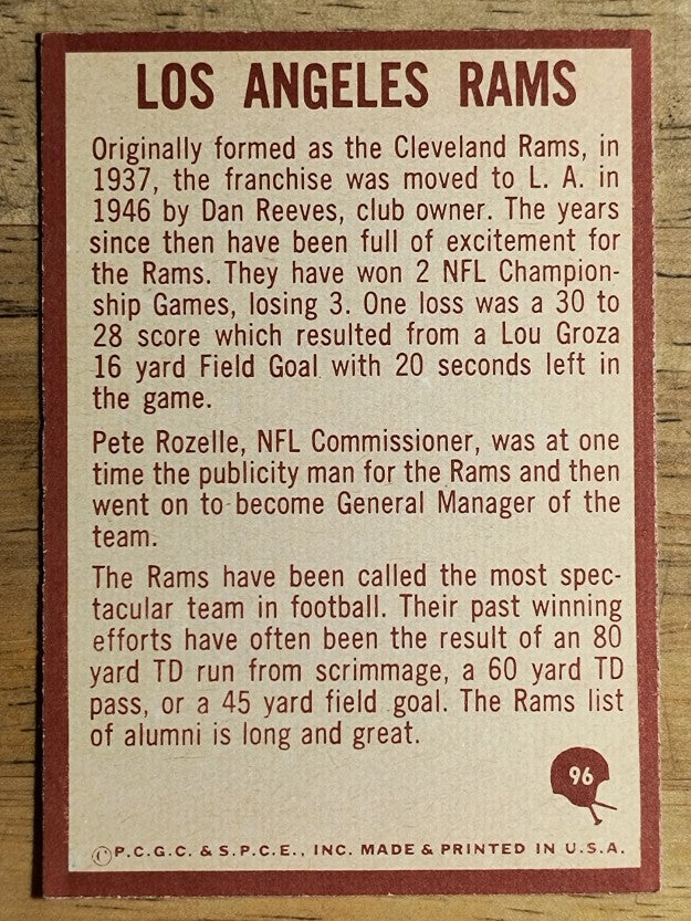1967 Philadelphia #96 Los Angeles Rams (NM)