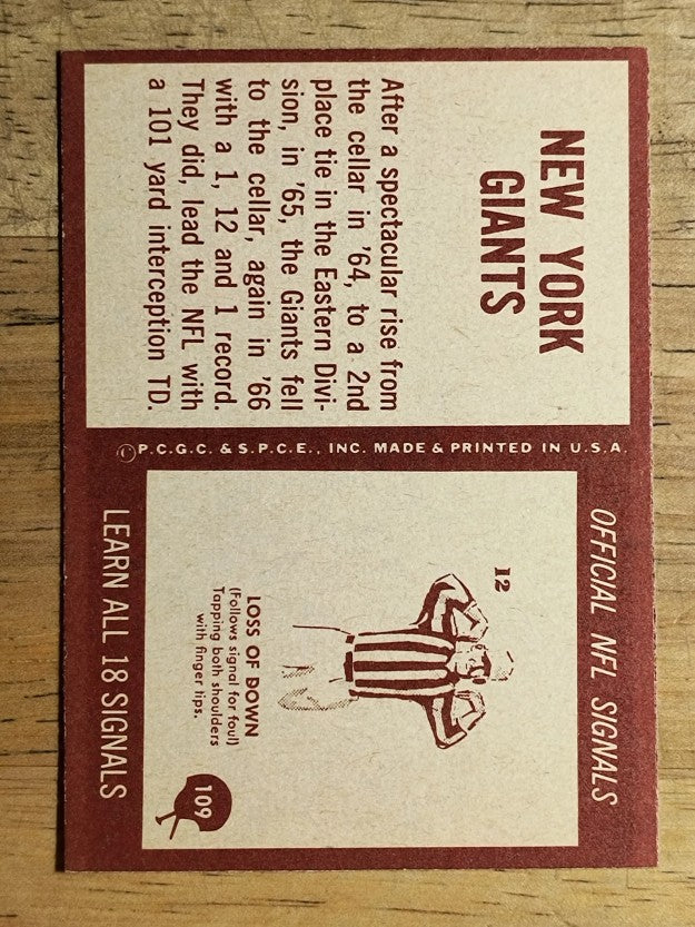 1967 Philadelphia #109 New York Giants (NM)