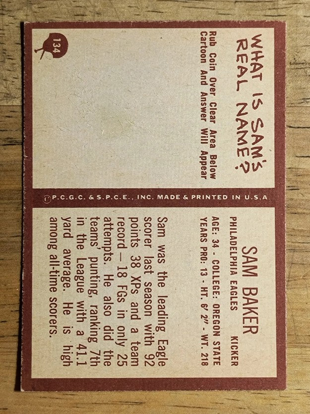 1967 Philadelphia #134 Sam Baker (EX)
