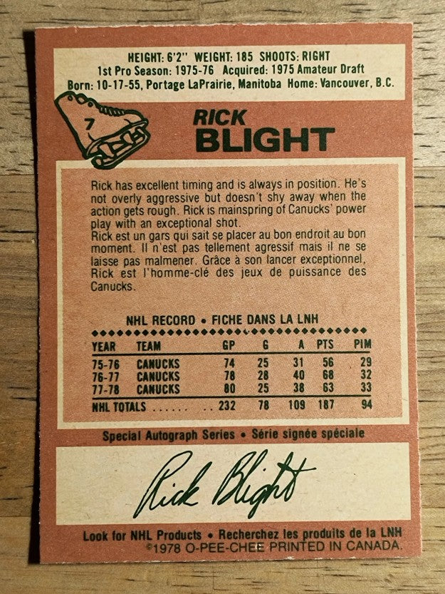 1978-79 O-Pee-Chee #7 Rick Blight (EXMT)