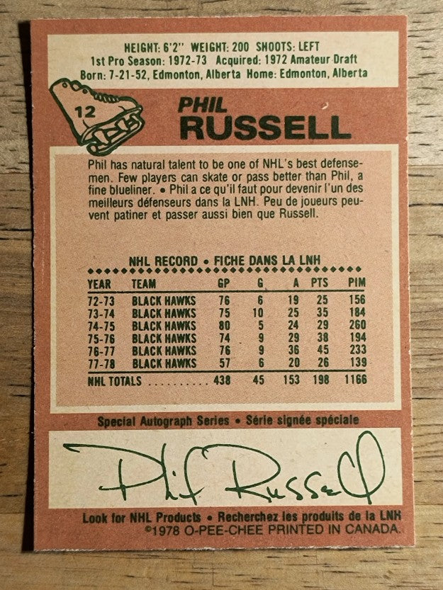 1978-79 O-Pee-Chee #12 Phil Russell (EXMT)
