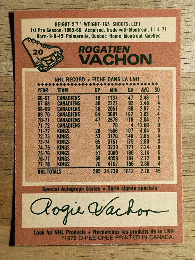 1978-79 O-Pee-Chee #20 Rogatien Vachon (NM)
