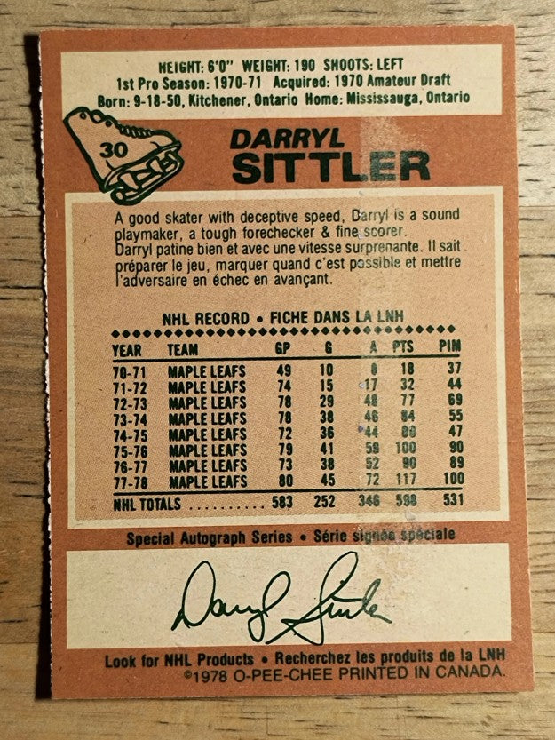 1978-79 O-Pee-Chee #30 Darryl Sittler (VGEX)