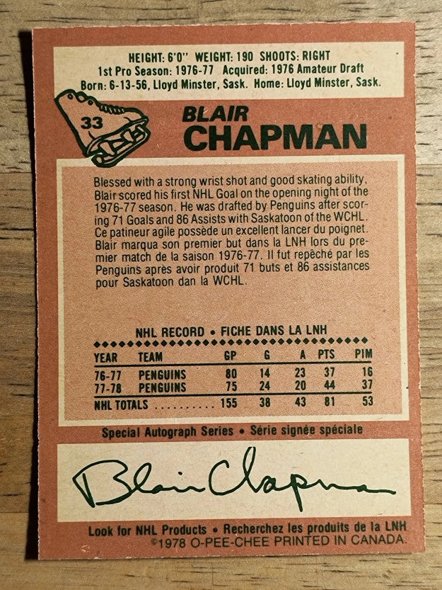 1978-79 O-Pee-Chee #33 Blair Chapman (NM)