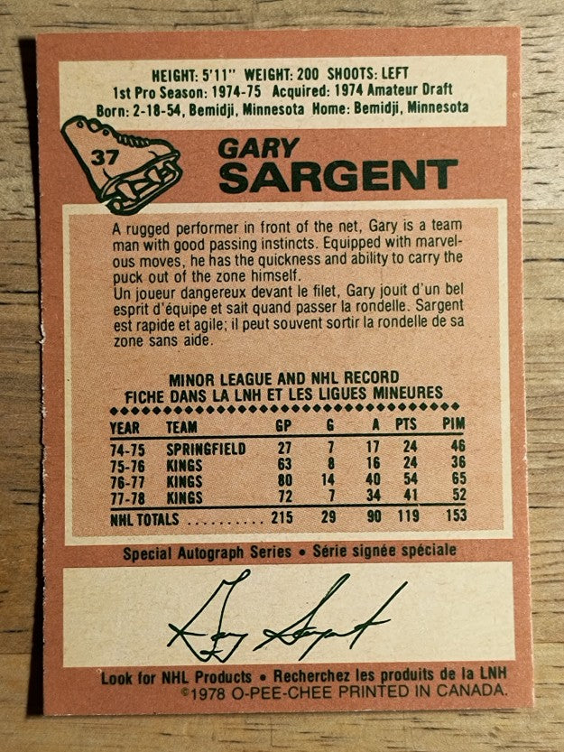 1978-79 O-Pee-Chee #37 Gary Sargent (EXMT)