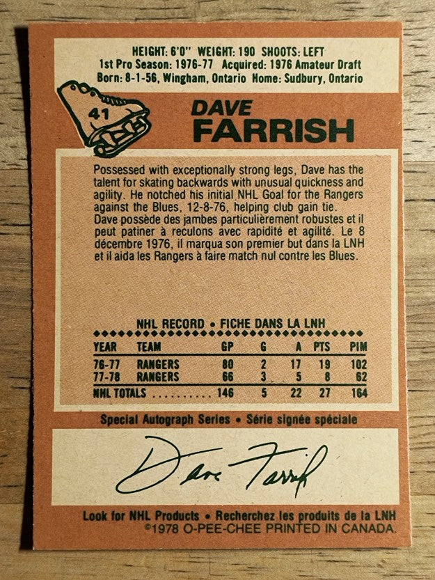 1978-79 O-Pee-Chee #41 Dave Farrish (EXMT)