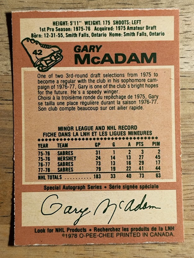 1978-79 O-Pee-Chee #42 Gary McAdam (EX)