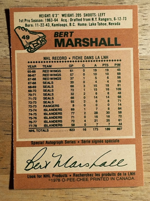 1978-79 O-Pee-Chee #49 Bert Marshall (EXMT)