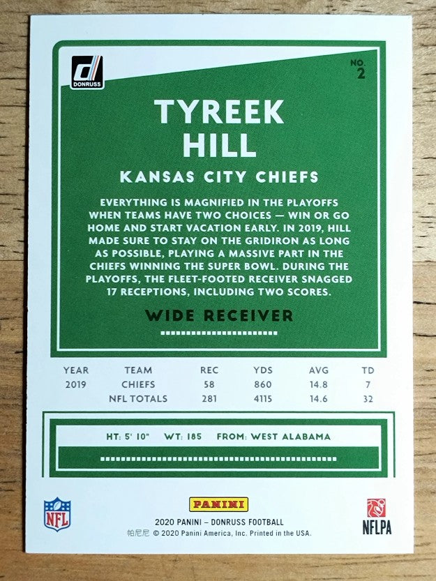 2020 Donruss #2 Tyreek Hill