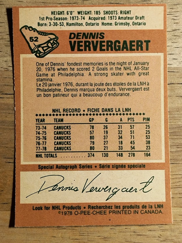 1978-79 O-Pee-Chee #52 Dennis Ververgaert (EXMT)