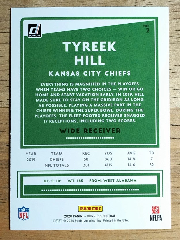 2020 Donruss #2 Tyreek Hill