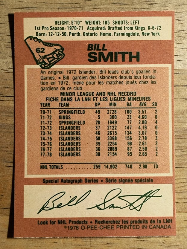 1978-79 O-Pee-Chee #62 Billy Smith (EX)