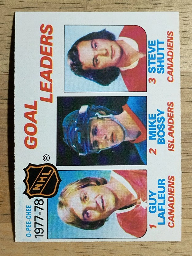 1978-79 O-Pee-Chee #63 Goal Leaders/Guy Lafleur/Mike Bossy/Steve Shutt (EXMT)