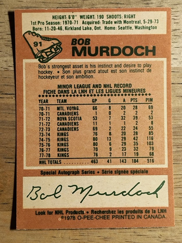 1978-79 O-Pee-Chee #91 Bob Murdoch (NMMT)
