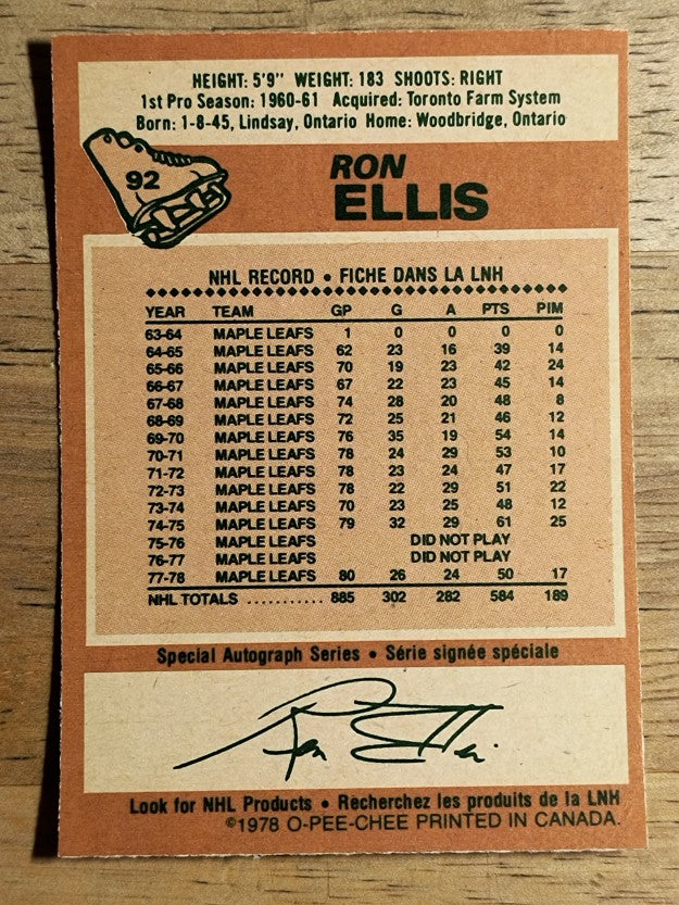1978-79 O-Pee-Chee #92 Ron Ellis (NM)