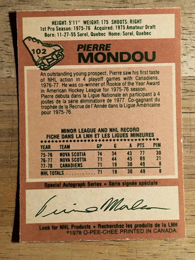 1978-79 O-Pee-Chee #102 Pierre Mondou RC (NM)