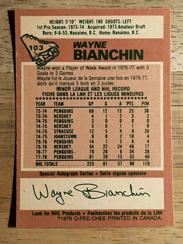 1978-79 O-Pee-Chee #103 Wayne Bianchin (NM)