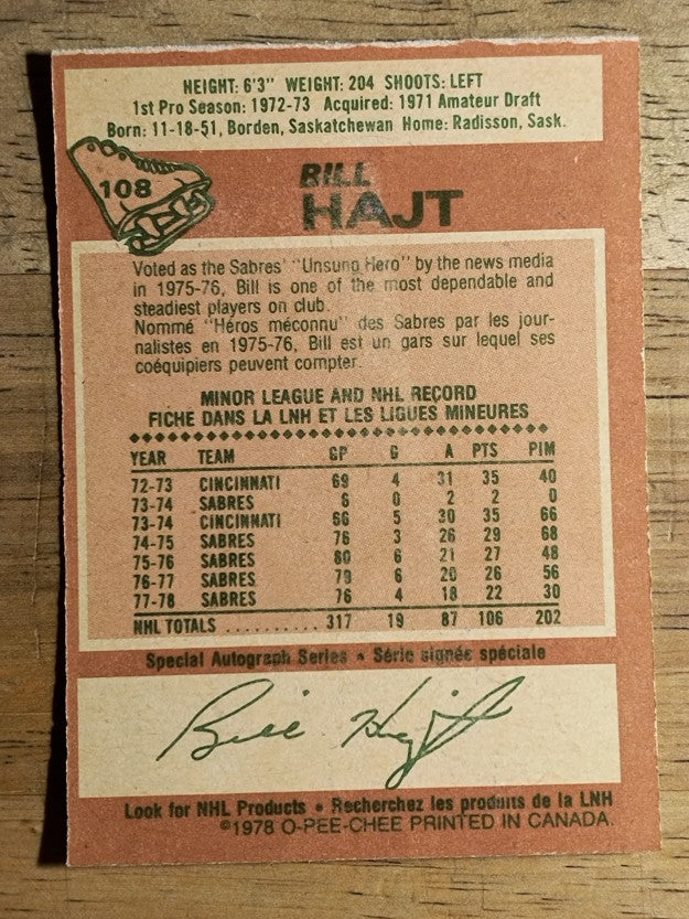 1978-79 O-Pee-Chee #108 Bill Hajt (VGEX)