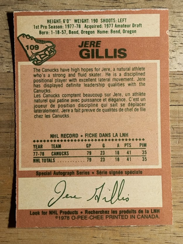 1978-79 O-Pee-Chee #109 Jere Gillis RC (EX)