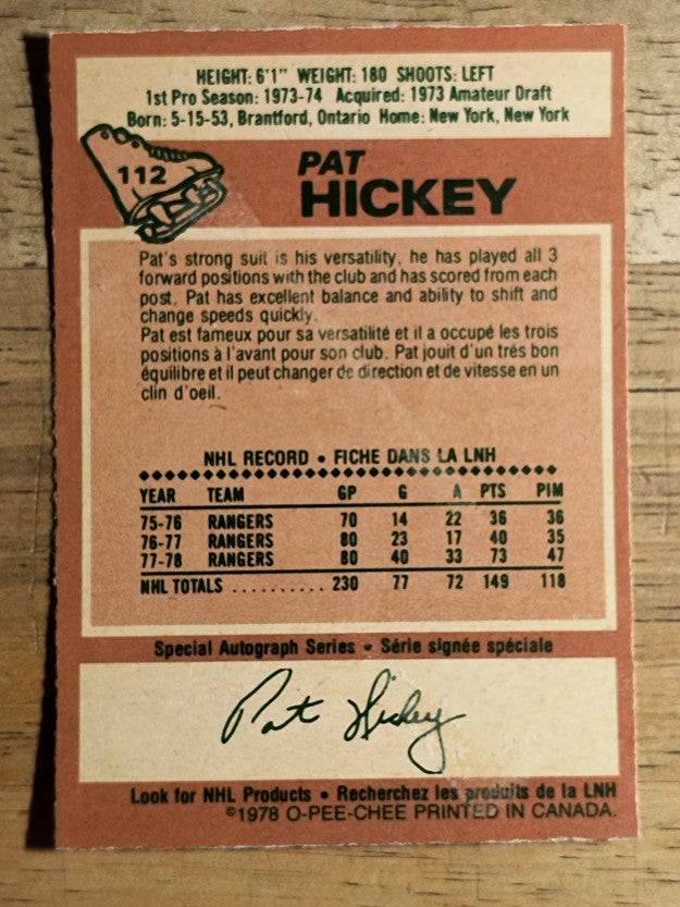 1978-79 O-Pee-Chee #112 Pat Hickey (VGEX)