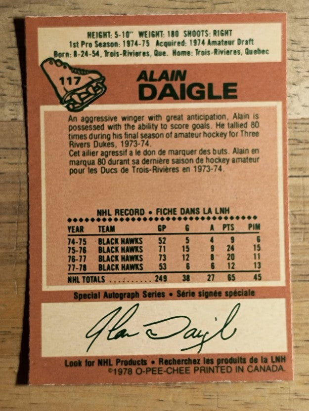 1978-79 O-Pee-Chee #117 Alain Daigle (EXMT)