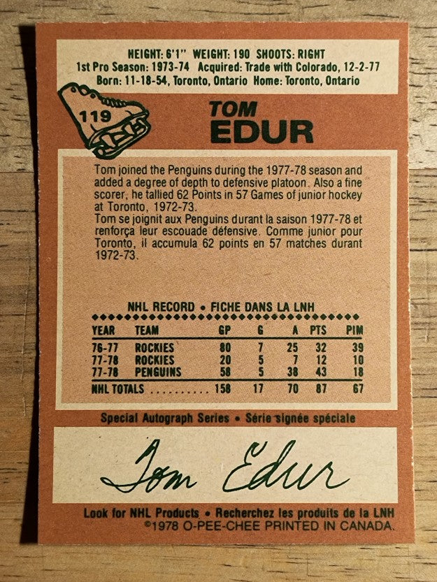 1978-79 O-Pee-Chee #119 Tom Edur (NM)