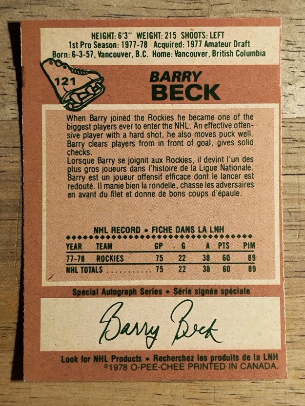 1978-79 O-Pee-Chee #121 Barry Beck RC (EX)